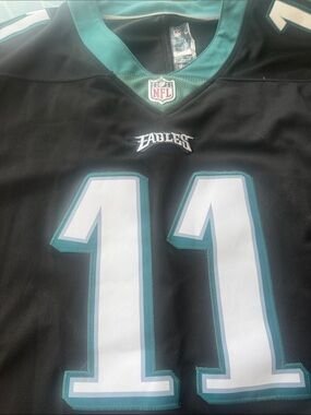 NFL Eagles Black Jersey with White and Teal #11